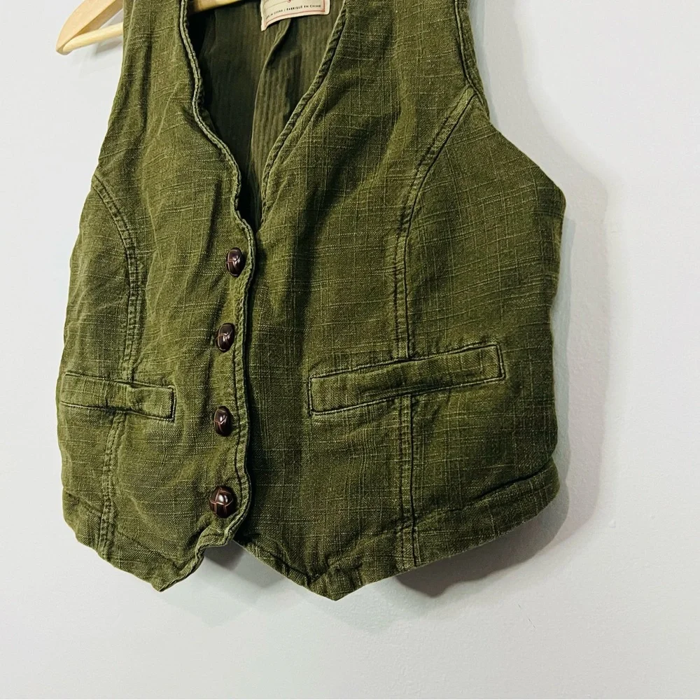 Free People We The Free Green Vest button front size small - Picture 6 of 9